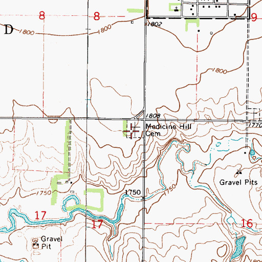 Topographic Map of Medicine Hill Cemetery, SD