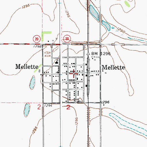 Topographic Map of Mellette, SD