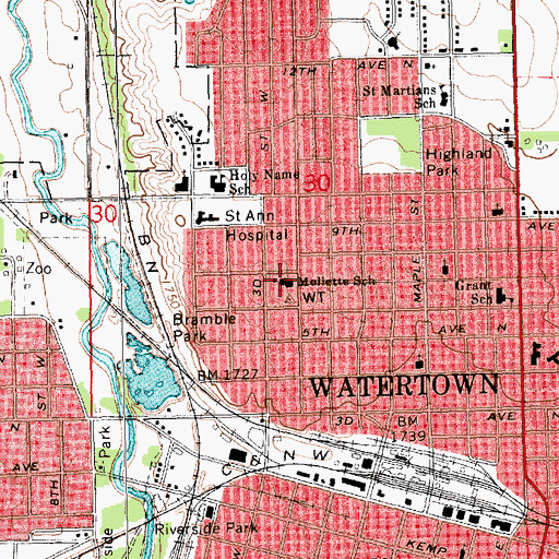 Topographic Map of Mellette Elementary School, SD