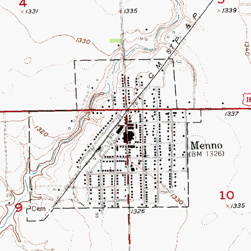 Topographic Map of Menno, SD