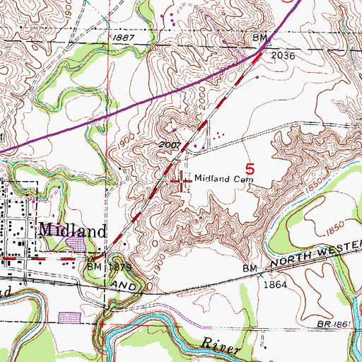 Topographic Map of Midland Cemetery, SD