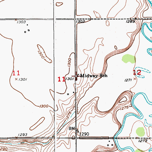 Topographic Map of Midway School, SD