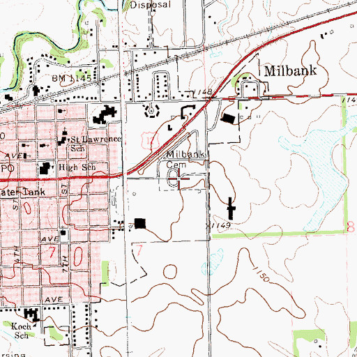 Topographic Map of Milbank Cemetery, SD
