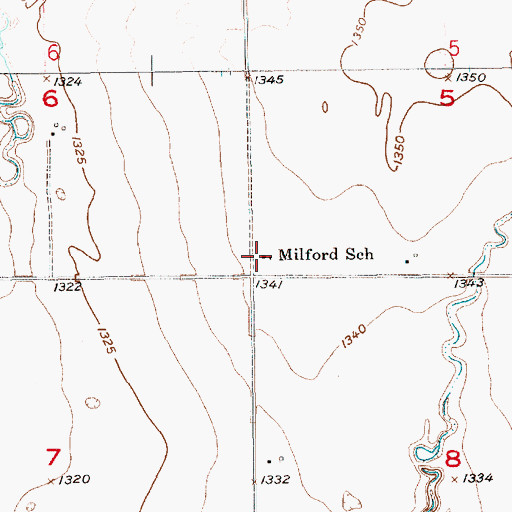 Topographic Map of Milford School, SD