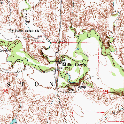 Topographic Map of Milks Camp, SD