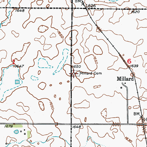 Topographic Map of Millard Cemetery, SD