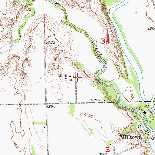 Topographic Map of Milltown Cemetery, SD