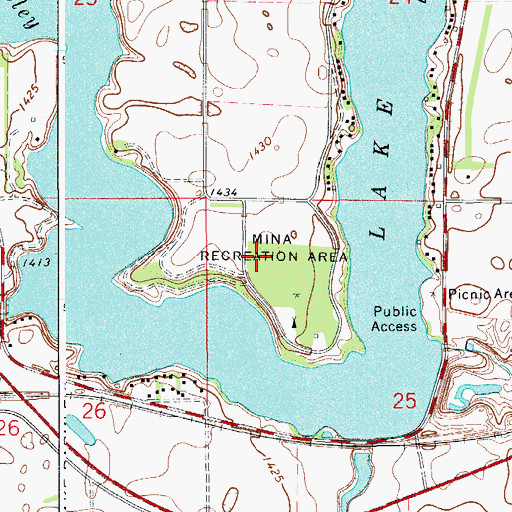 Topographic Map of Mina Recreation Area, SD