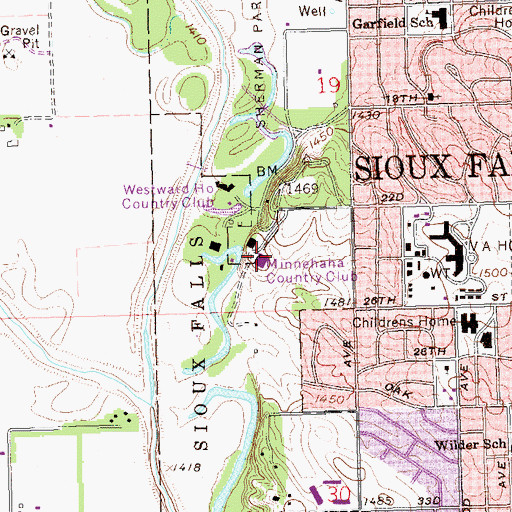 Topographic Map of Minnehaha Country Club, SD