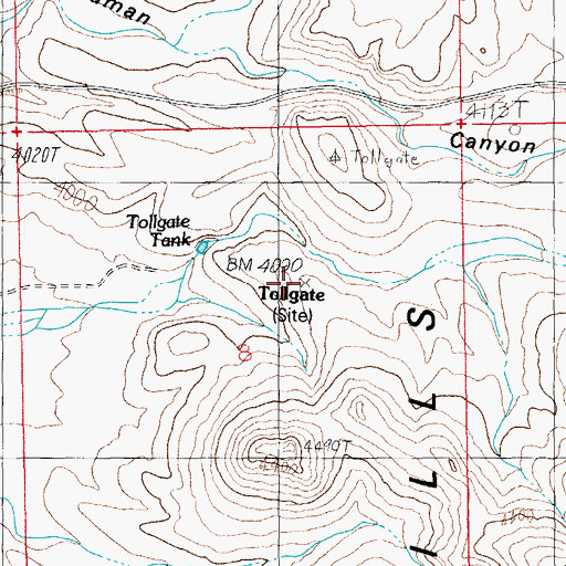 Topographic Map of Tollgate, AZ