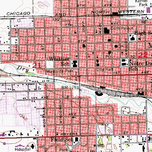 Topographic Map of Mitchell, SD