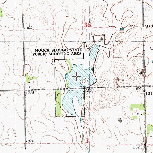 Topographic Map of Mogck Slough State Public Shooting Area, SD
