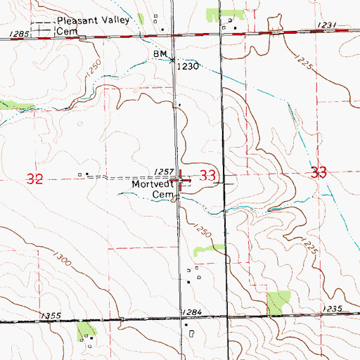Topographic Map of Mortvedt Cemetery, SD