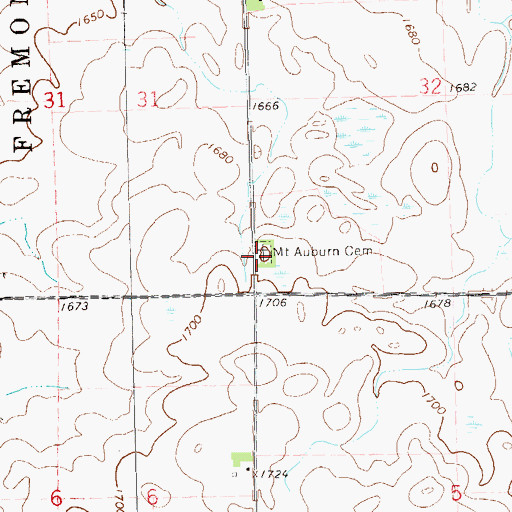 Topographic Map of Mount Auburn Cemetery, SD