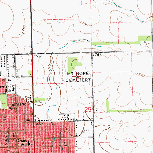 Topographic Map of Mount Hope Cemetery, SD