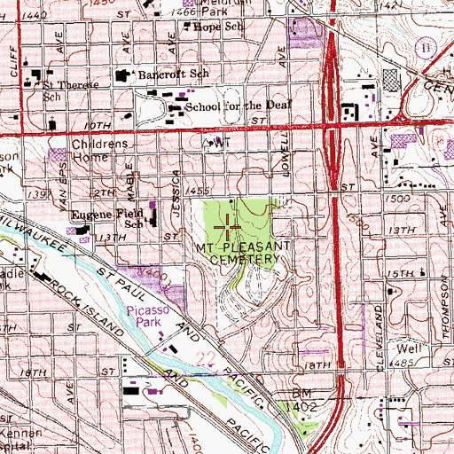 Topographic Map of Mount Pleasant Cemetery, SD