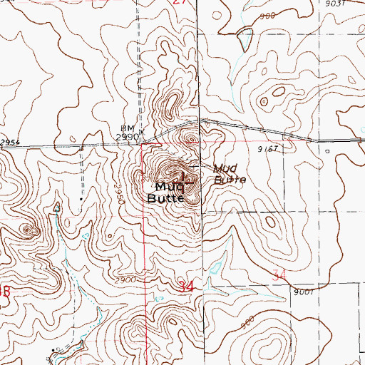 Topographic Map of Mud Butte, SD