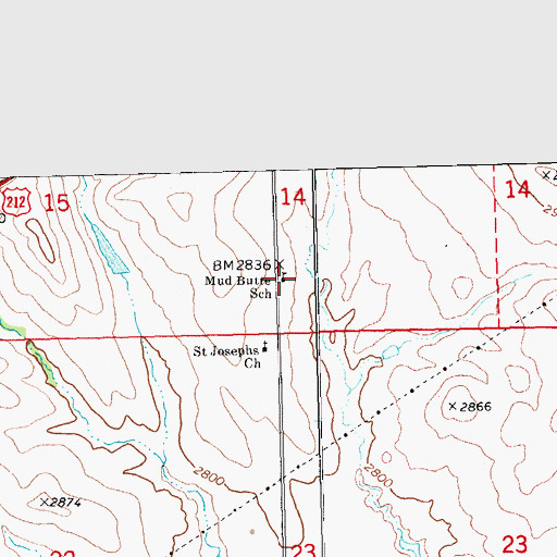Topographic Map of Mud Butte School, SD