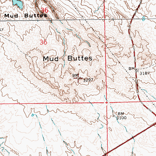 Topographic Map of Mud Buttes, SD