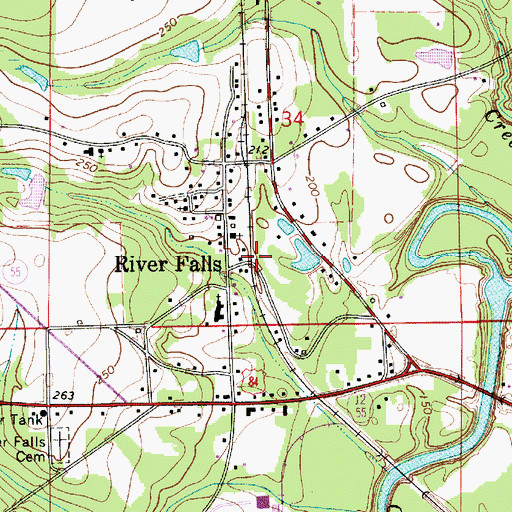 Topographic Map of River Falls, AL