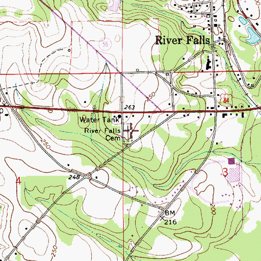 Topographic Map of River Falls Cemetery, AL