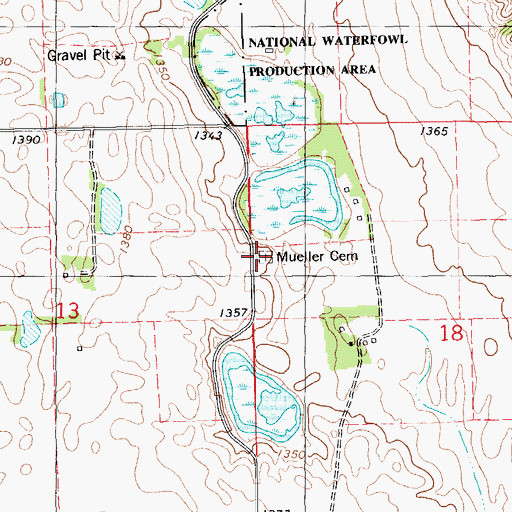 Topographic Map of Mueller Cemetery, SD