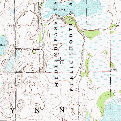 Topographic Map of Mydland Pass State Public Shooting Area, SD