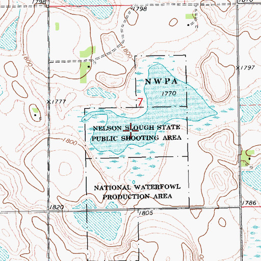 Topographic Map of Nelson Slough State Public Shooting Area, SD