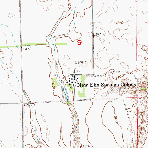 Topographic Map of New Elm Springs Colony, SD