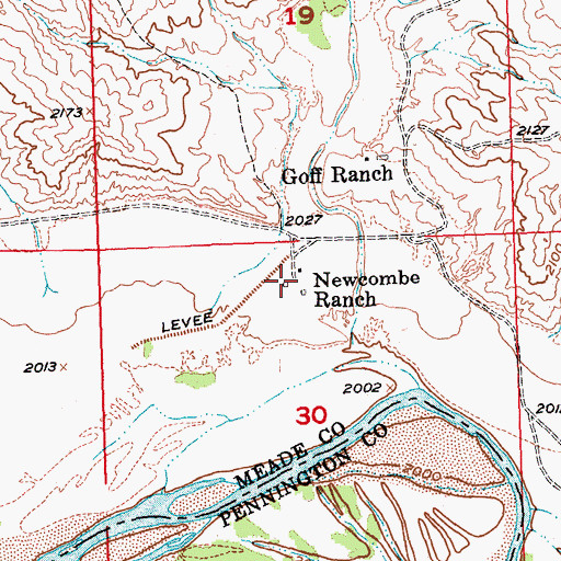 Topographic Map of Newcombe Ranch, SD