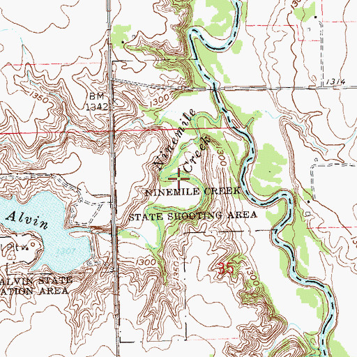 Topographic Map of Ninemile Creek State Shooting Area, SD