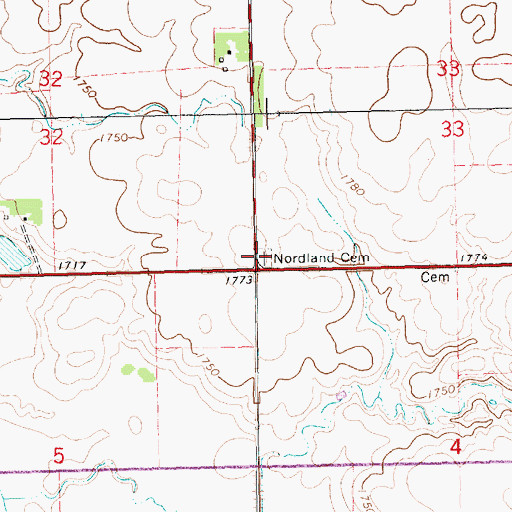 Topographic Map of Nordland Cemetery, SD