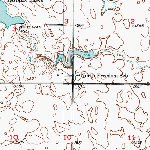 Topographic Map of North Freedom School, SD