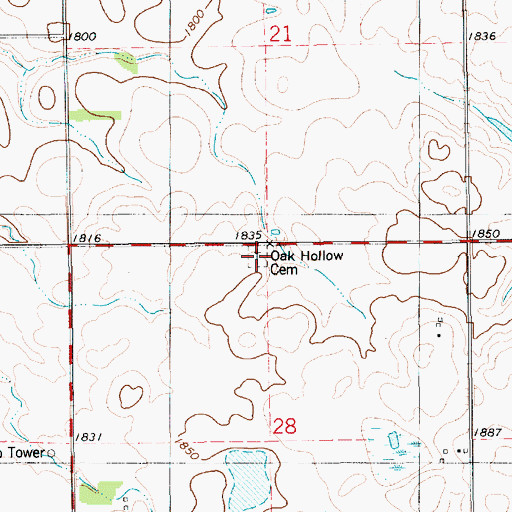 Topographic Map of Oak Hollow Cemetery, SD