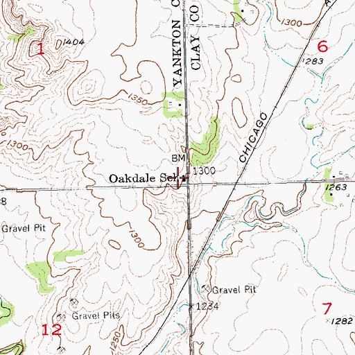 Topographic Map of Oakdale School, SD