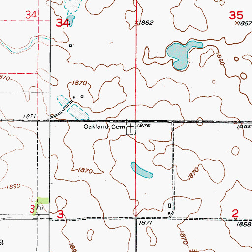 Topographic Map of Oakland Cemetery, SD