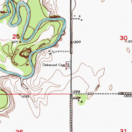 Topographic Map of Oakwood Cemetery, SD