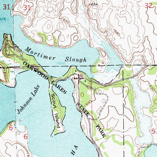 Topographic Map of Oakwood Lakes State Park, SD