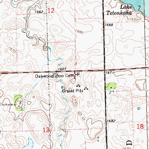 Topographic Map of Oakwood Zion Cemetery, SD