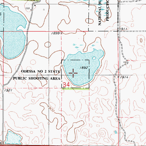 Topographic Map of Odessa Number 2 State Public Shooting Area, SD