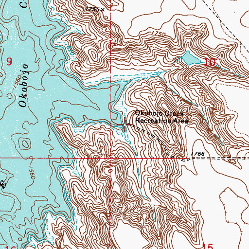Topographic Map of Okobojo Creek Recreation Area, SD