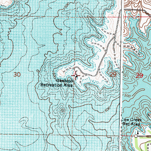 Topographic Map of Okobojo Recreation Area, SD