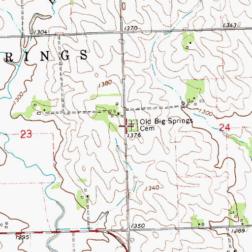Topographic Map of Old Big Springs Cemetery, SD