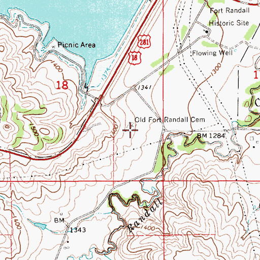 Topographic Map of Old Fort Randall Cemetery, SD