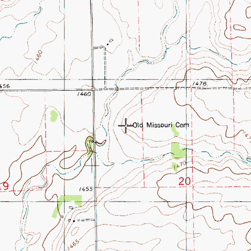 Topographic Map of Old Missouri Cemetery, SD