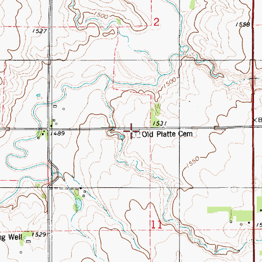 Topographic Map of Old Platte Cemetery, SD