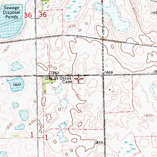 Topographic Map of Old Saint Otto's Cemetery, SD