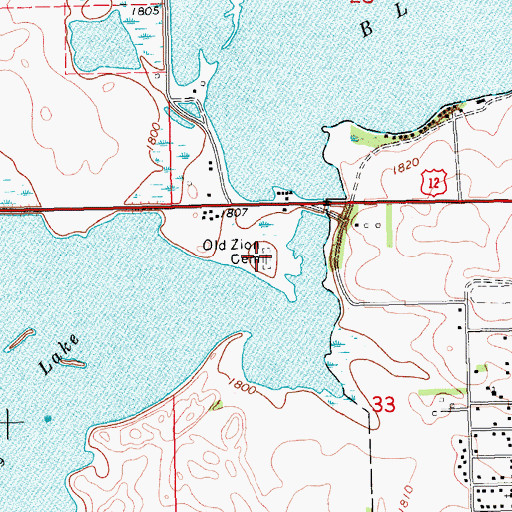 Topographic Map of Old Zion Cemetery, SD