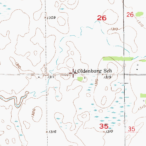 Topographic Map of Oldenburg School, SD