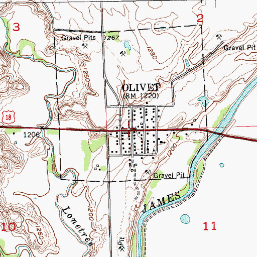 Topographic Map of Olivet, SD